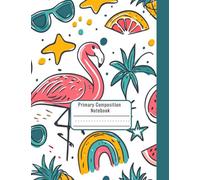 Left-Handed Primary Notebook for Girls - K-2 Handwriting Practice - Right Side Binding Reduces Smudges for Lefties - Dotted Midline & Picture Box - Summer Flamingo & Rainbows