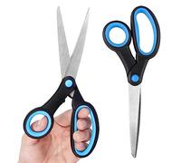 Left Handed Scissors for Adults, 8 Inch Lefty Scissors Bluk for Kids Student, All Purpose Sharp Blades Shears Set of 2 Pack, Great for Craft, Office, Sewing Fabric, Arts, School and Home, Black/Blue