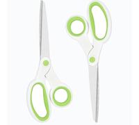 Left Handed Scissors for Adults Student Kids, 8" Heavy Duty Stainless Steel Lefty Shears for Office, Home, Arts and Crafts, Green and White (2 Pack)