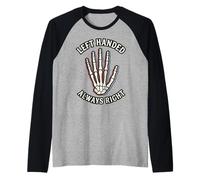 Left Handed Skeleton Hand Retro Vintage Graphic Design Raglan Baseball Tee