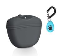 Left&Right Dog Clicker Training Kit,Silicone Dog Training Treat Pouch and Dog Clickers,Dog Treat Bag with Clicker Training for Dogs,Pet Treat Bag with Magnetic Buckle Closing and Waist Clip,Dark Grey
