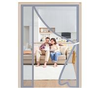 Left Right Side Opening Magnetic Door Screen 200x215cm Grey Polyester Magnetic Curtain Magic Paste Curtains Stripes Encryption Fly Screens for Entry Exterior Door Kitchen
