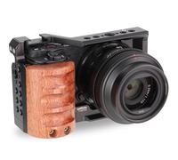 Leftfoto Upgrade Metal Cage with Wood Handle for Sony Alpha ZV-E10 Video Shooting Accessories, Cold Shoe Mic/Light Extension Video Cage Filming Vlog Camera Kit
