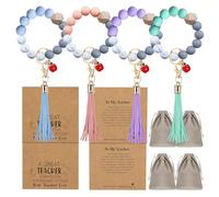 LEFTSTARER 4Pack Teacher Appreciation Bracelets Gifts in Bulk for Women with Thank-You Message Cards from Student, Silicone Teacher Bracelet Jewelry for Women, One Size, Silicone, no gemstone