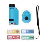Leftwei Handheld Microscope Blue Educational LED Illuminated 60X to 180X Continuous Zoom Portable Microscope with 4 Specimen Slides Scientific Exploration Tool for Boys Girls