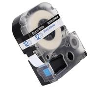 Leftwei Label Works, Oil Proof Wear Resistant Anti Label Tape, Transparent Durable Maker Tape, Suitable for Printer LW Series, Ideal for Labeling & Identification (12mm Blue Text on White Background)