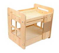 Leftwei Wooden Cat Bed Two Tier Solid Wood with Sisal Scratcher | Natural Sisal Cat Scratcher, Indoor Climbing and Resting, Solid Wood Structure, Enclosed Hideaway, Indoor Use