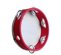 Leftwei Wooden Tambourine with Jingles for Kids Educational Music Learning Instrument, Lightweight Percussion Portable Toy (7 Inch Red)