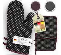 LEFUNDA® Oven Gloves Pot Holders, Set of 4, Heat Resistant Cotton Oven Gloves, Oven Mitts (Black)