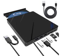 Lefunpets 7 in 1 External Blu-ray DVD Drive, USB 3.0 Type-C Blu Ray Drive Portable Blu Ray Burner Writer Slim DVD Burner, Portable 3D BD Player Bluray Drive for Laptop PC Mac MacBook Windows 11 10