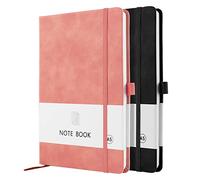 Lefute A5 Notebook, 2 Pack Note book A5 200 Pages 100 GSM Journal Notebook Hardback Notepad with Bookmark, Pen Loop, and Elastic Closure (Black+Pink)