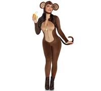 Leg Avenue 2 PC Cheeky Monkey, includes ultra-soft velvet plush catsuit with banana zipper pull and cheeky monkey butt, wired tail, and ear bonnet, BROWN, X-LARGE