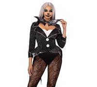 Leg Avenue 2 PC Halloween Baddie Costume, Includes Striped Velvet Bodysuit with Snap Crotch and Wing Bow Tie, Medium, BLACK