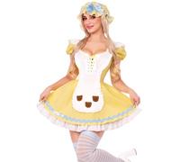 Leg Avenue 3 PC Beary-Cute Goldilocks Costume, Includes Apron Dress with Lace-Up Front and Bear Patches, Pin-On Back Bow, and Bonnet, Xs, YELLOW