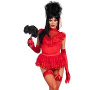 Leg Avenue 3 PC Beetle Babe, includes lace ruffle garter bodysuit, pin-on bustle bow, and veil, RED, LARGE