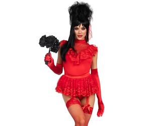 Leg Avenue 3 PC Beetle Babe, includes lace ruffle garter bodysuit, pin-on bustle bow, and veil, RED, LARGE
