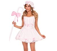 Leg Avenue 3 PC Little Bo Peep Costume, Includes Ruffle Trimmed Top with Bow Accents, Skirt with Pick-Up Hem, and Bonnet, Medium, WHITE