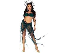 Leg Avenue 87181 12601 4 Piece Medusa Costume With Snake Headband Outfit, Women, Solid, Green, S