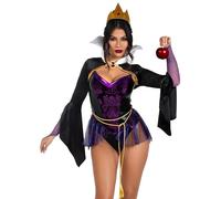 Leg Avenue 4 PC Poison Apple Queen, includes snap crotch bodysuit with velvet brocade detail and iridescent skirt, BLK/PURPLE, XS