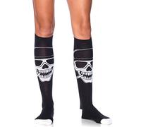 Leg Avenue 5603 One Size 6 to 12 Black and White Biker Babe Skeleton Knee High Socks with Woven Skull and Elastic Cuff