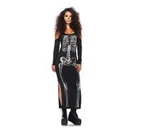 Leg Avenue 85565 Black/White Side Slit Skeleton Cold Shoulder with Keyhole Back Fancy Dress Costume (Medium/Large/UK 12-14)