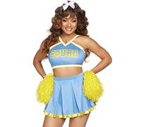 Leg Avenue 8682225263 86822-26325 3 Pc Cheer Squad Cutie, Includes Crop Top, Pleated Skirt, Poms, Xs, Yello costume character, Blue Yellow
