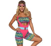Leg Avenue 86888 10102 86888-10102 80's Cardio Cutie, 4 Pc Includes Bodysuit, Bandeau, Belt, Headband, Medium, Multicolor Adult Sized Costumes
