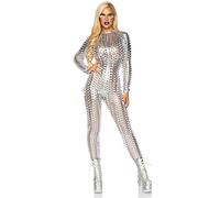 Leg Avenue 86892 02701 Laser Cut Metallic Catsuit Halloween Costume Women's, Silver, S