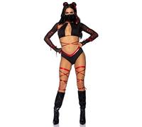 Leg Avenue 87104-01125 5 Pc Lethal Ninja, Includes Strappy Wrap-Around Bra Top With Attached Mesh Gloved Shrug, V-Cut Bottoms, Leg Wraps, Face Mask, And Matching Hair Ties, Xs, Multi, X-Small