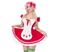 Leg Avenue 87268 00302 3 Pc Cutie Costume, Includes Apron Dress with Lace-up Front and Berry Accents, Pin-on Back Bow, and Bonnet, Red, Medium
