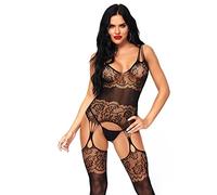 Leg Avenue Strappy Rose Lace Bodystocking Size 6 To 12
