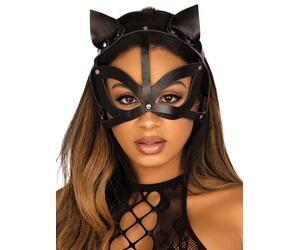 Leg Avenue Black Wet Look and Studs Cat Harness Mask - One size - Black Black