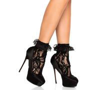 Leg Avenue Black Women's Ruffle Cuff Lace Anklet Socks, White, Red,One Size,303022001