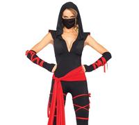 Womens Deadly Ninja Fancy Dress Costume Black & Red Leg Avenue
