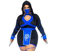 Leg Avenue Dragon Ninja Set-Sexy Romper and Face Mask Halloween Costume for Women, Black/Blue, 3X/4X