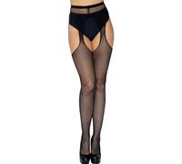 Leg Avenue One Size Black Fishnet Suspender Pantyhose, 140222001