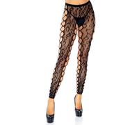 Leg Avenue Women's 7812-00122 Leopard Lace Crotchless Tights with Net Side Panel, O/S, Adult Sized Costumes, Black Footless, One