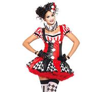 Womens Harlequin Clown Adult Fancy Dress Halloween Costume Leg Avenue Red Black