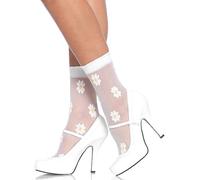 Leg Avenue Hosiery Collection Universal White/Yellow Sheer Woven Daisy Anklets