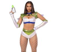 Leg Avenue Intergalactic Ranger Costume, Includes Holographic Crop Top, Wing Harness, Bottoms, and Fingerless Gloves, Multicolor, Medium