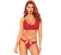 Leg Avenue Lace Bralette and Thong, Red, S/M