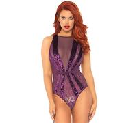Leg Avenue Lace Teddy with snap Crotch, Purple, M, 8923602053