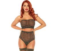 Leg Avenue Lurex Spandex top and Panty, Black, Gold, One Size