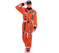 Leg Avenue Men's 3 PC Cosmic Astronaut Costume, Includes Zip-Up Jumpsuit with Pockets and Reflective Trim, Metallic Body Harness, and Hat, X-Large, ORANGE