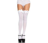 Leg Avenue Nylon Thigh Highs with Bow (White)