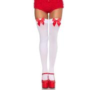 Leg Avenue Nylon Thigh Highs with Bow (White/Red)