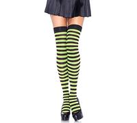 Leg Avenue Nylon Thigh Highs with Stripe (Black/ Kelly Green)