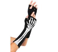Leg Avenue One Size Black/White Skeleton Fingerless Gloves