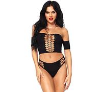 Leg Avenue Opaque Crop top and Thong, Black, One Size
