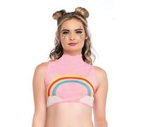 Leg Avenue - Rainbow mesh Crop top, Pink, L (UK 14-16)